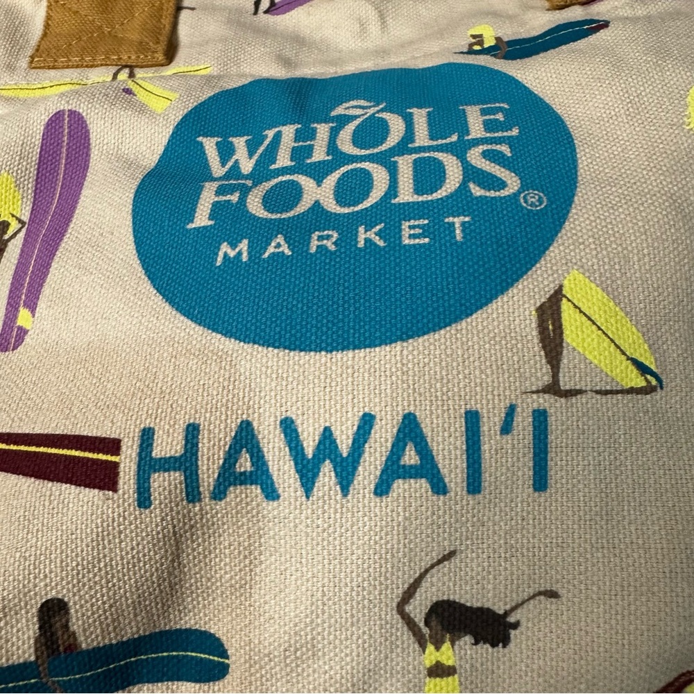 NWT Whole Foods Hawaii x Tag Aloha Mini Tote 100% Cotton Surfer Girl Tote - Picture 4 of 16